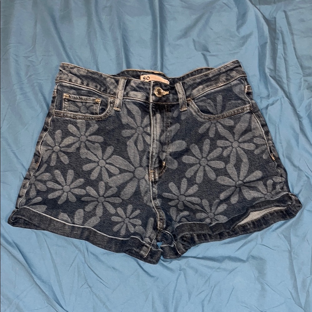 SO Blue Jean Shorts with Floral Pattern